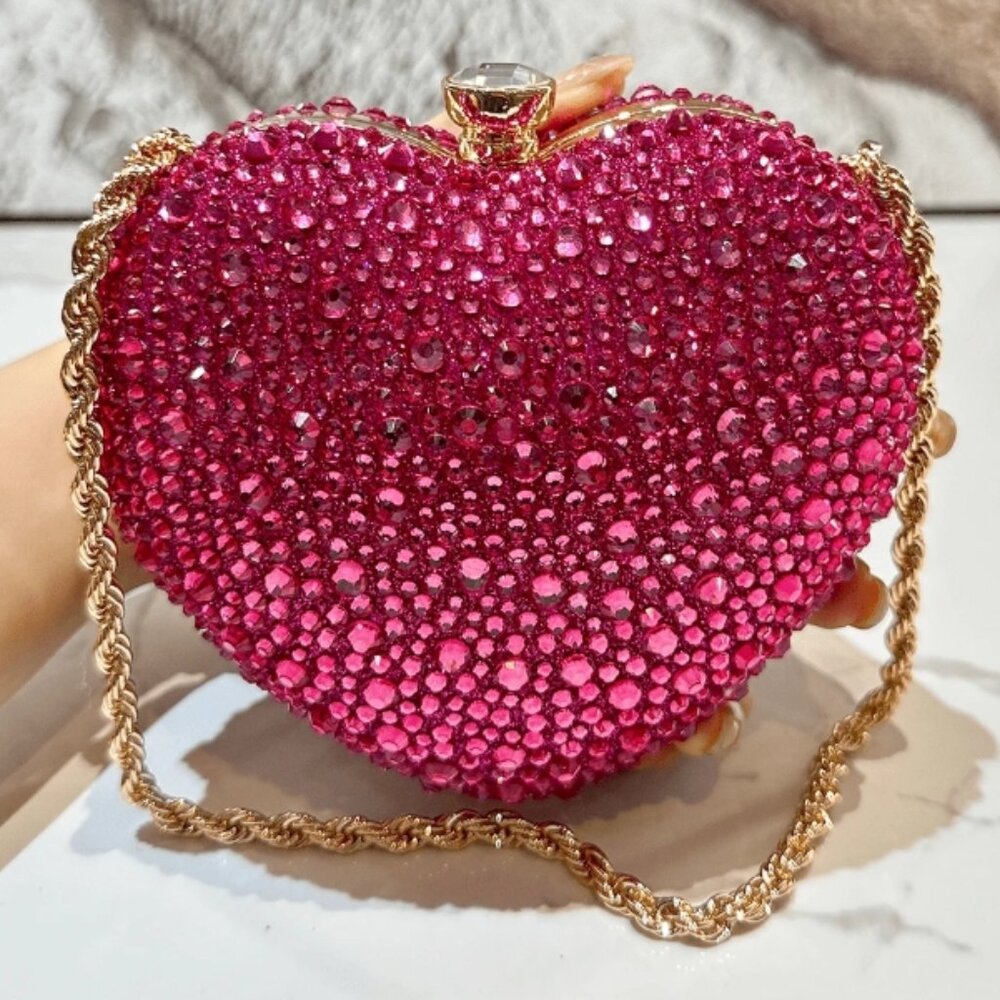 Gorgeous Hot Pink Rhinestone Heart-Shaped Clutch
